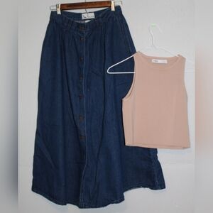 Zara Tank & Vintage Denim Maxi Skirt